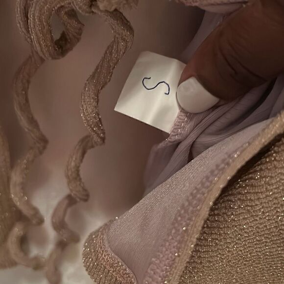 Andie Swim Women's Size S Long Sleeve Tie Up Gold Sparkle Top Resortwear Coverup - Picture 5 of 6